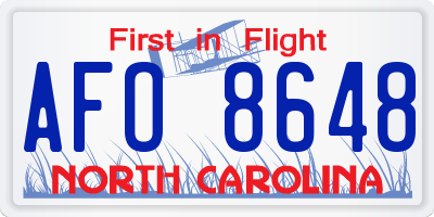 NC license plate AFO8648