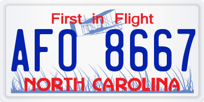 NC license plate AFO8667