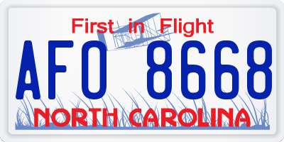 NC license plate AFO8668