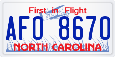 NC license plate AFO8670