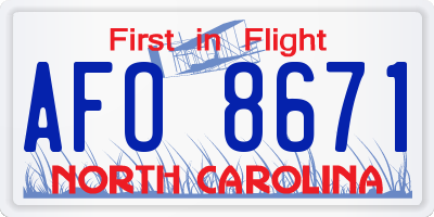 NC license plate AFO8671