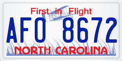 NC license plate AFO8672