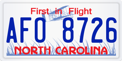 NC license plate AFO8726