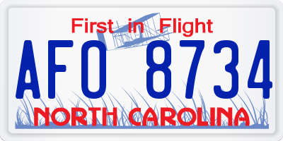 NC license plate AFO8734