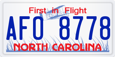 NC license plate AFO8778