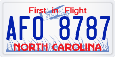 NC license plate AFO8787