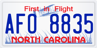 NC license plate AFO8835