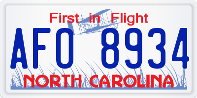 NC license plate AFO8934