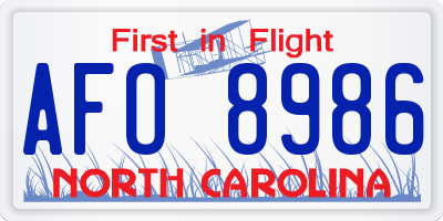 NC license plate AFO8986