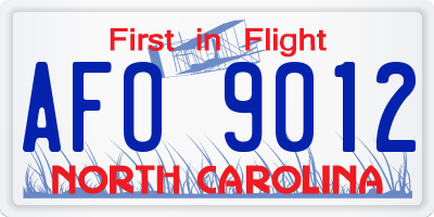 NC license plate AFO9012