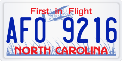 NC license plate AFO9216