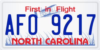 NC license plate AFO9217