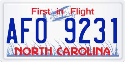 NC license plate AFO9231