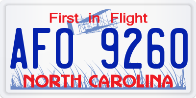 NC license plate AFO9260