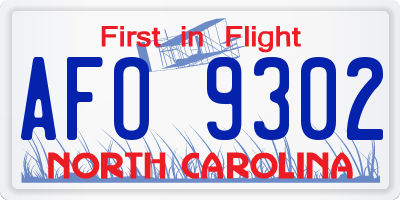NC license plate AFO9302