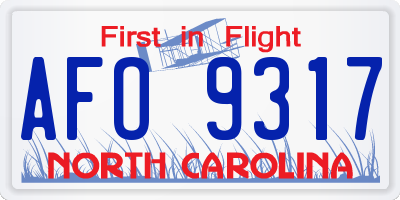 NC license plate AFO9317