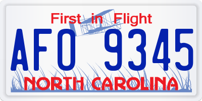 NC license plate AFO9345