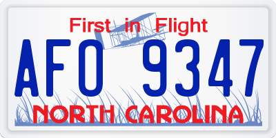 NC license plate AFO9347
