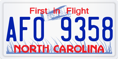 NC license plate AFO9358