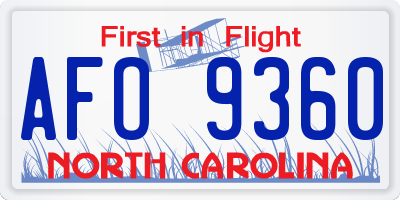 NC license plate AFO9360