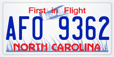 NC license plate AFO9362