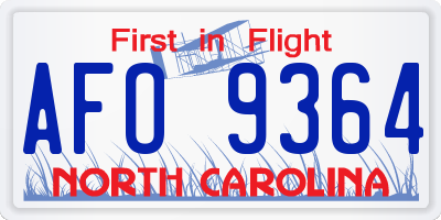 NC license plate AFO9364