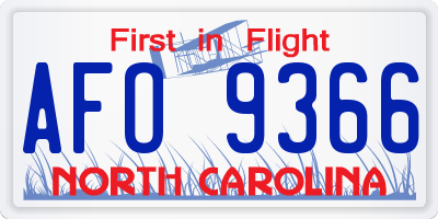 NC license plate AFO9366