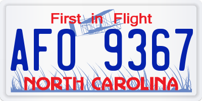 NC license plate AFO9367