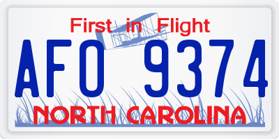 NC license plate AFO9374