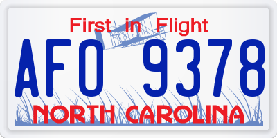 NC license plate AFO9378