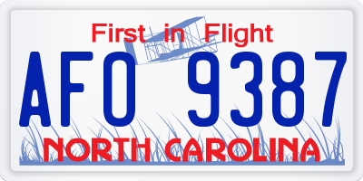NC license plate AFO9387