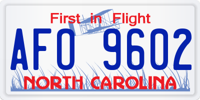 NC license plate AFO9602