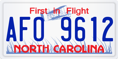 NC license plate AFO9612