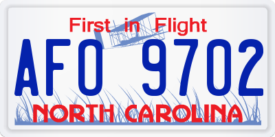 NC license plate AFO9702