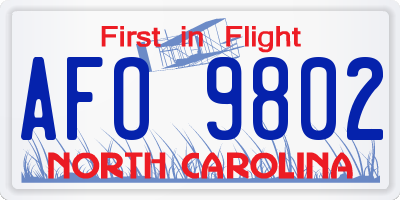 NC license plate AFO9802
