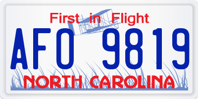 NC license plate AFO9819
