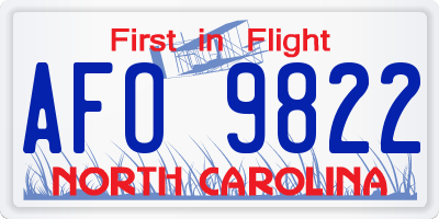 NC license plate AFO9822