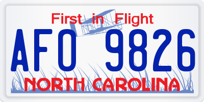 NC license plate AFO9826