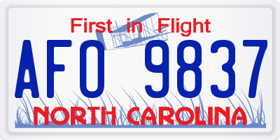 NC license plate AFO9837