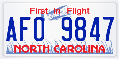 NC license plate AFO9847