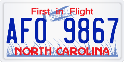 NC license plate AFO9867