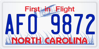 NC license plate AFO9872