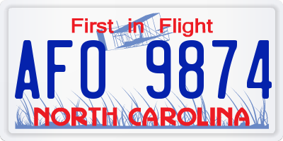 NC license plate AFO9874