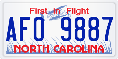 NC license plate AFO9887