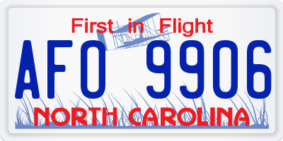 NC license plate AFO9906