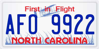NC license plate AFO9922
