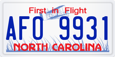 NC license plate AFO9931