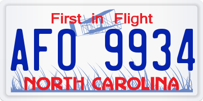 NC license plate AFO9934