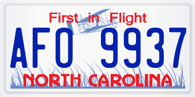 NC license plate AFO9937