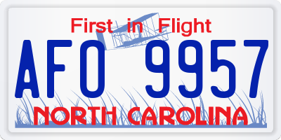 NC license plate AFO9957